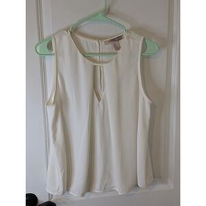 Forever 21 Contemporary‎ Ivory Sleeveless Cutout V-Neck Blouse Cream Medium